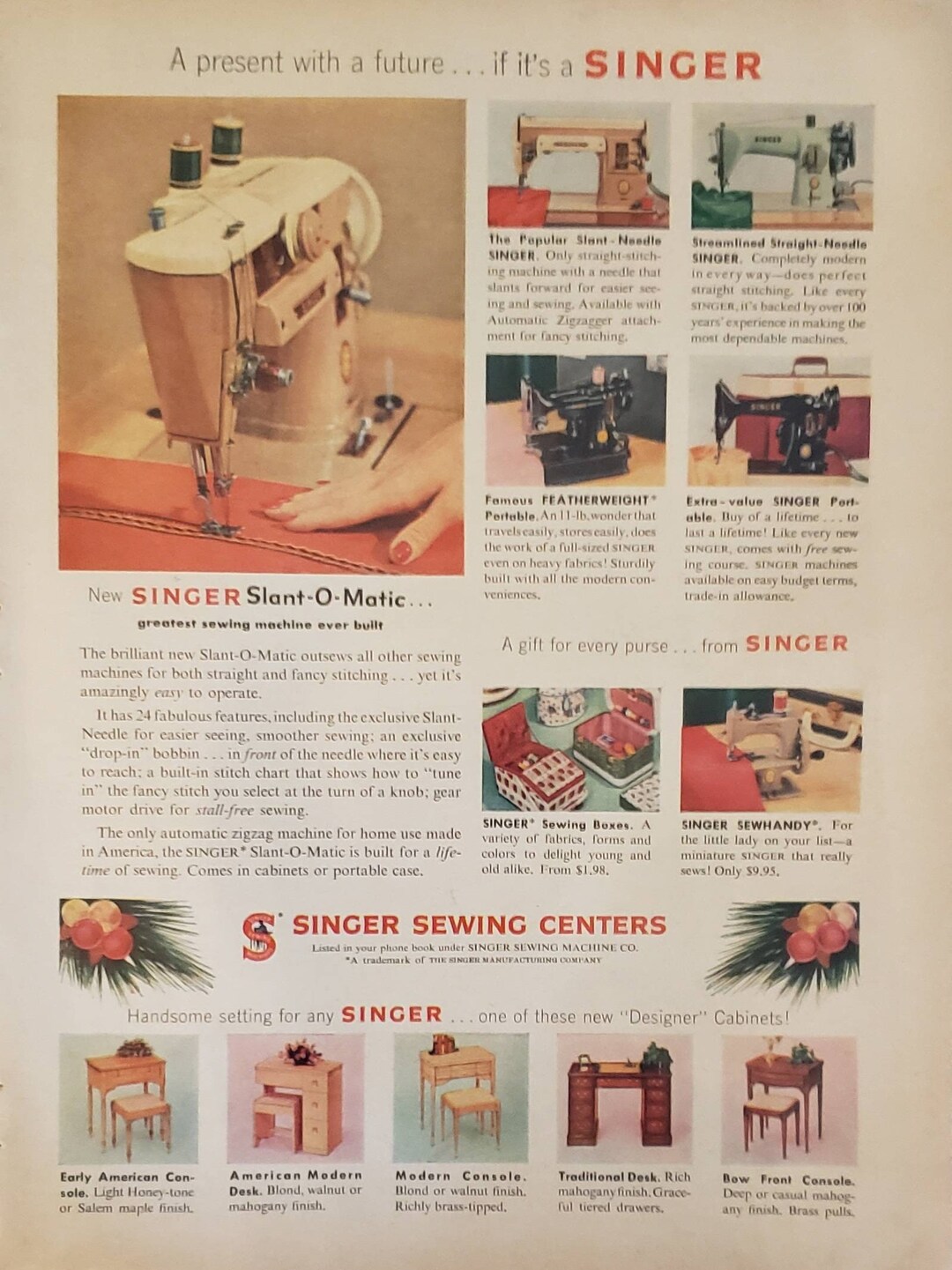 1957 SINGER SEWING CENTERS Sewing Machine Supplies Vintage 