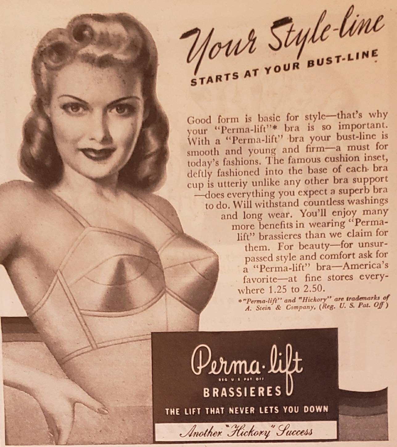 1946 PERMA-LIFT Bras Bust Line Lingerie Bra Brassiere Womens Fashion  Vintage Print Ad -  Norway