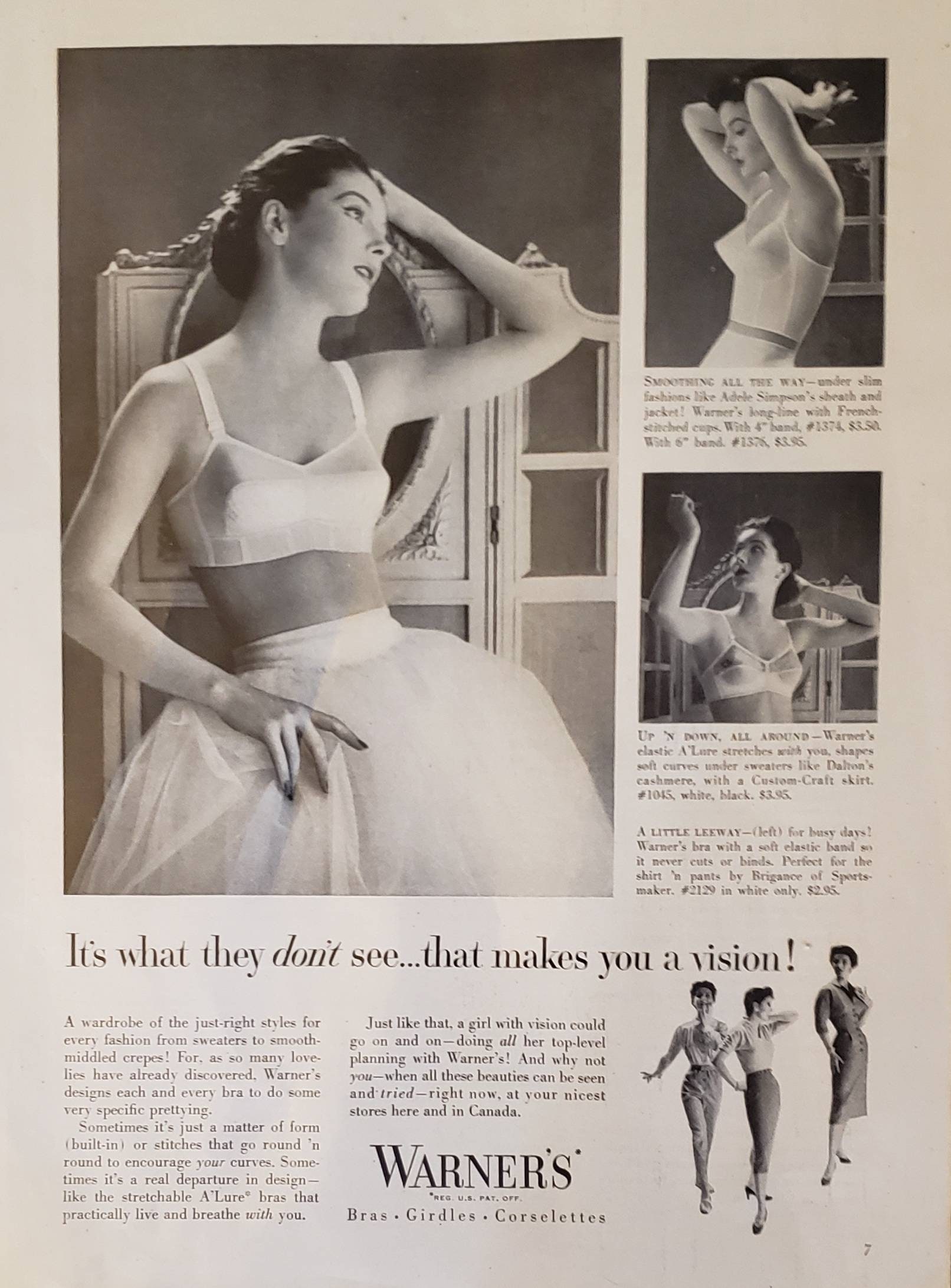 1954 WARNER'S Bra Brassiere Lingerie Womens Clothing Fashion Vintage Print  Ad