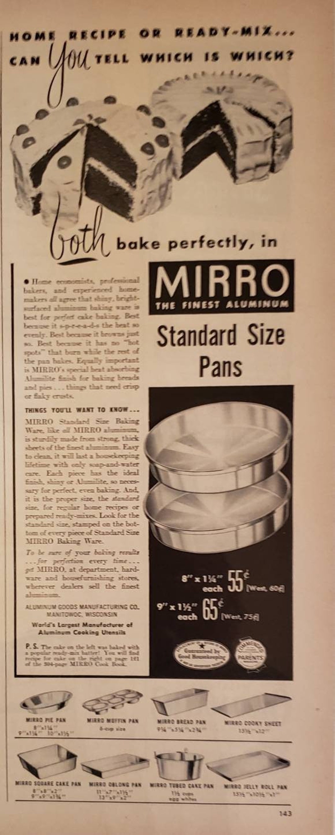 1951 MIRRO Aluminum Baking Ware Pans Kitchen Cake Vintage Print Ad Etsy