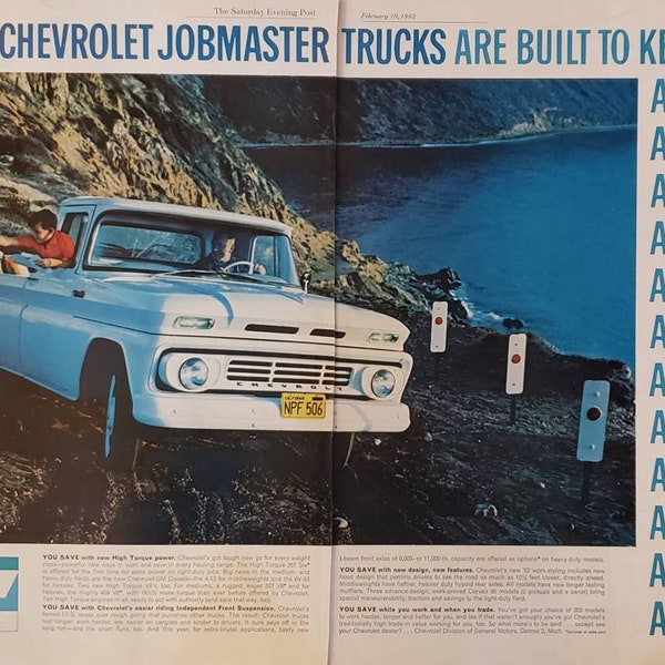 1962 CHEVROLET Jobmaster Trucks Fleetside Pickup Truck General Motors Cars 2 Page Vintage Print Ad