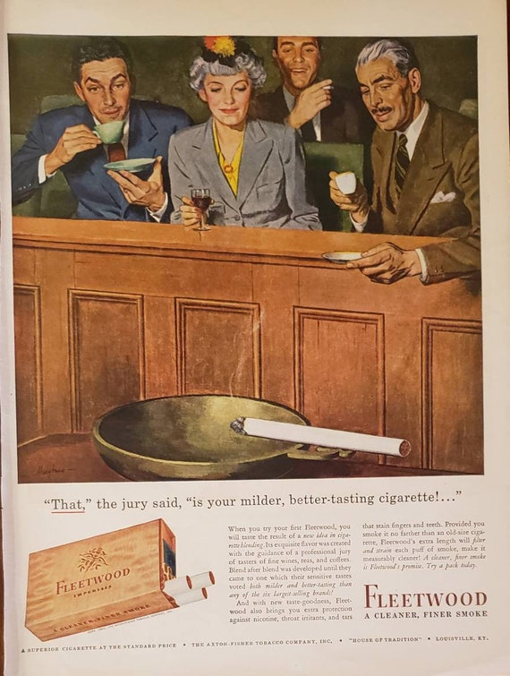 1943 BACARDI Rum Cocktail Drink Alcohol FLEETWOOD Cigarettes Smoking  Courtroom Jury Tobacco World War 2 Vintage Print Ad