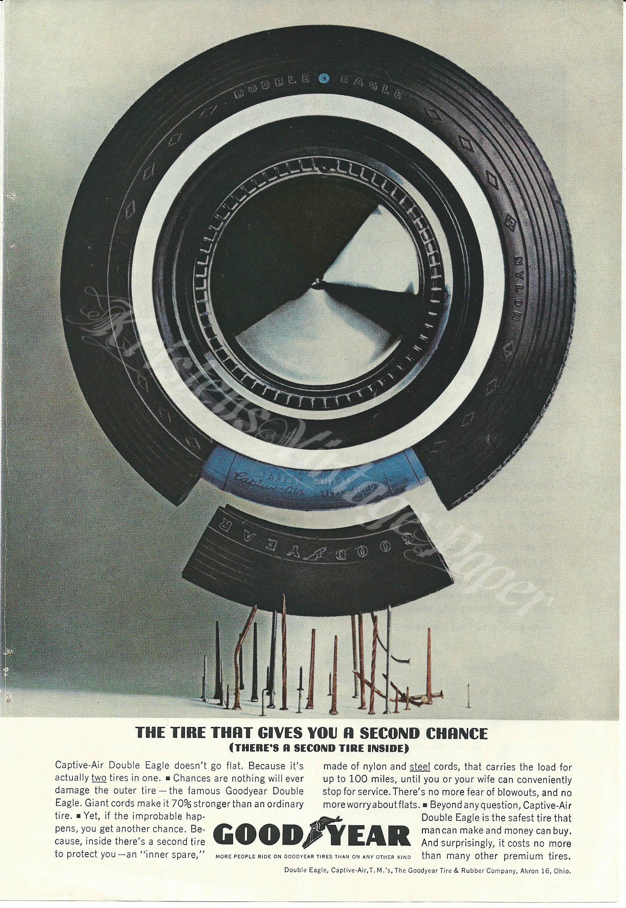 Original 1956 Full Page Magazine Advertisement for GOODYEAR TUBELESS TIRES  7 X 10 Inches Free Shipping 