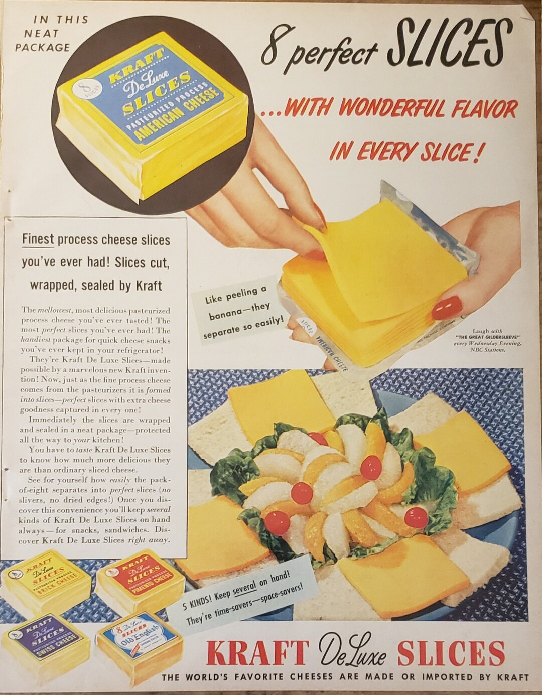 1951 KRAFT De Luxe Cheese Slices Pasteurized Process Cheeses Food