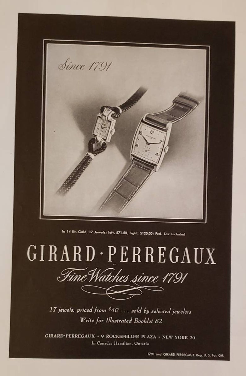 1947 STUDEBAKER Commander Regal DeLuxe 4 Door Sedan Car GIRARD PERREGAUX Fine Watches Jewelry Vintage Print Ad image 2