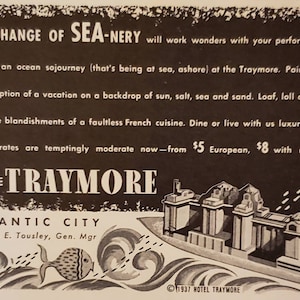 1937 THE TRAYMORE Hotel Travel Atlantic City New Jersey  Vintage Print Ad