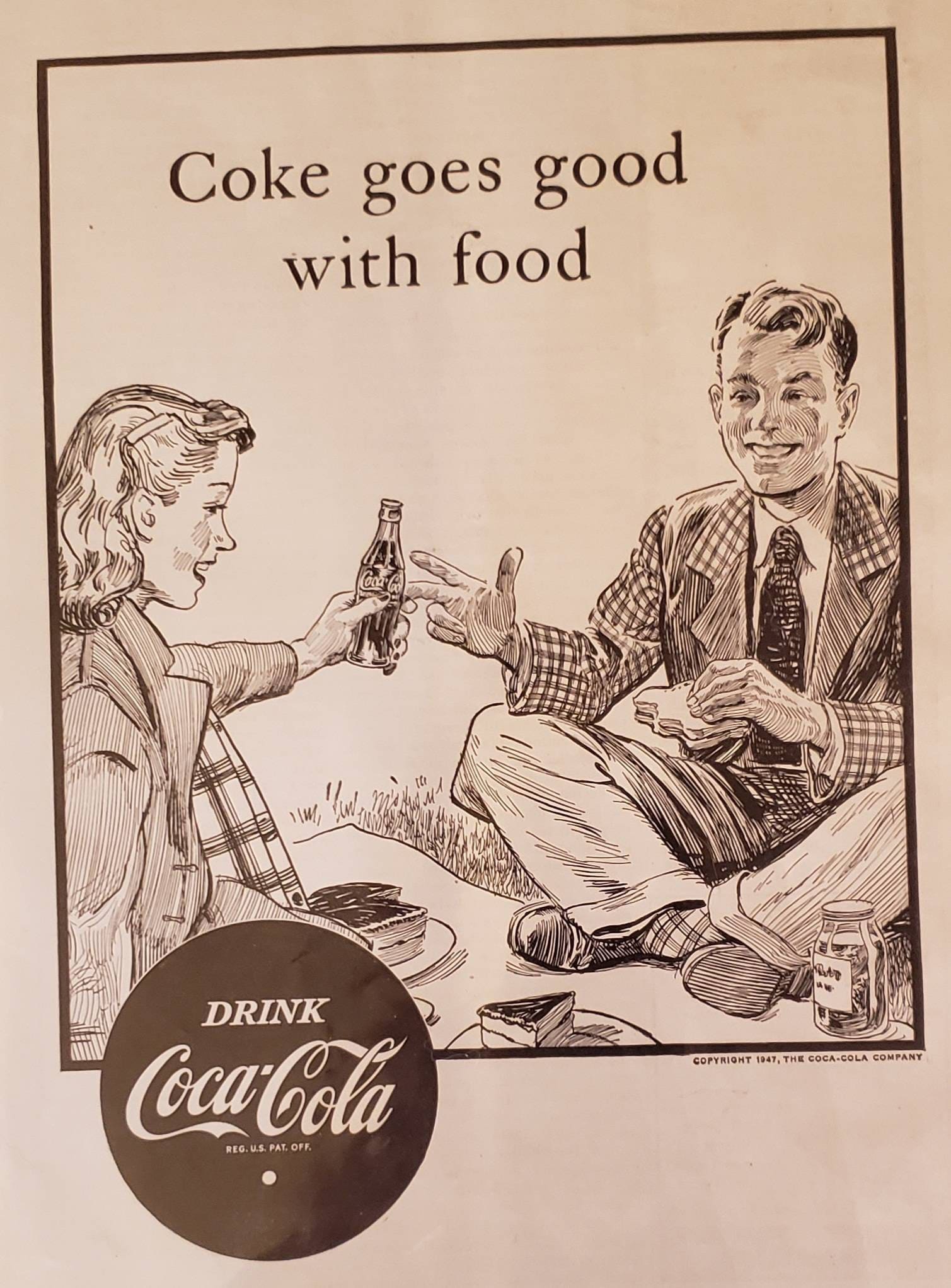 1947 COCA COLA Soft Drink Beverage Soda Picnic Vintage Print Ad