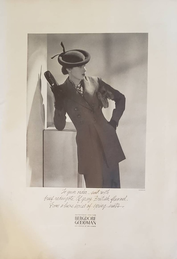 1937 BERGDORF GOODMAN Womens Fashion Clothing Gray British 