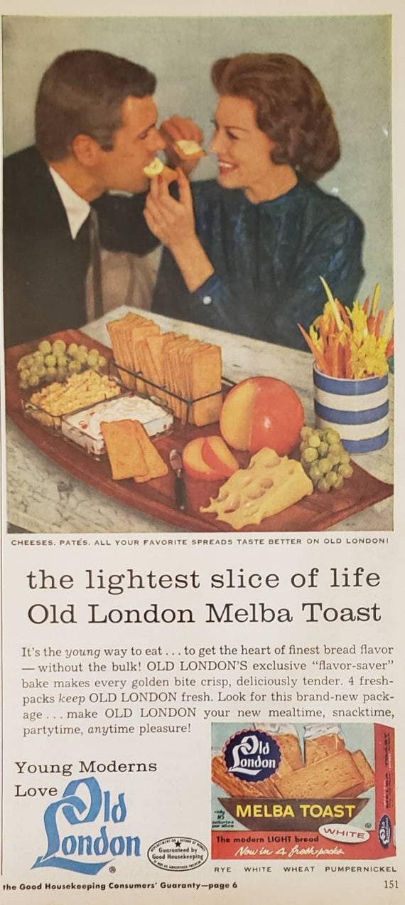 1959 OLD LONDON Melba Toast Snack Crackers Appetizer Food Etsy