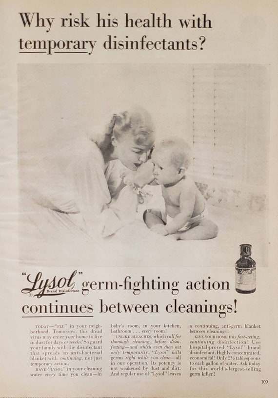 BABYL ポスター 1950 LYSOL Disinfectant Germs Household Cleaning Mother Baby