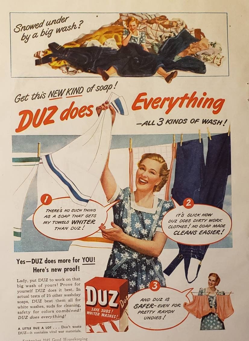 1945 DUZ Laundry Soap Wash Clothing Clothes Vintage Print Ad - Etsy