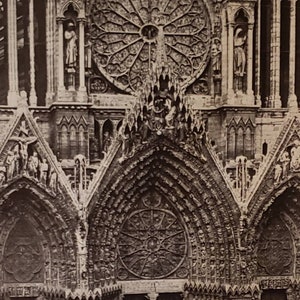 1922 RHEIMS CATHEDRAL France Church West Facade Details Black and White Vintage Photo Photograph