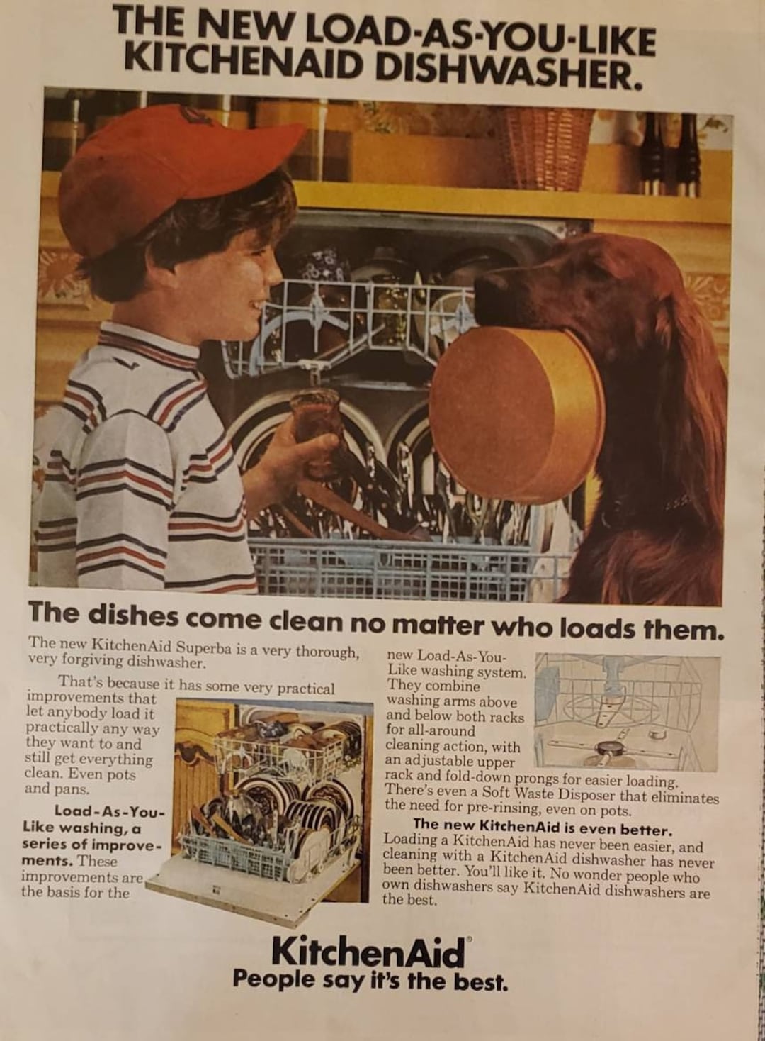 1976 KITCHENAID Superba Dishwasher Kitchen Appliance Dishes Boy Irish