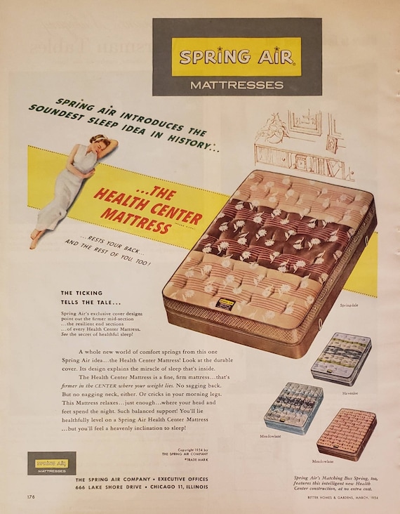 1954 SPRING AIR Bed Health Center Firm Mattress Sleep Vintage