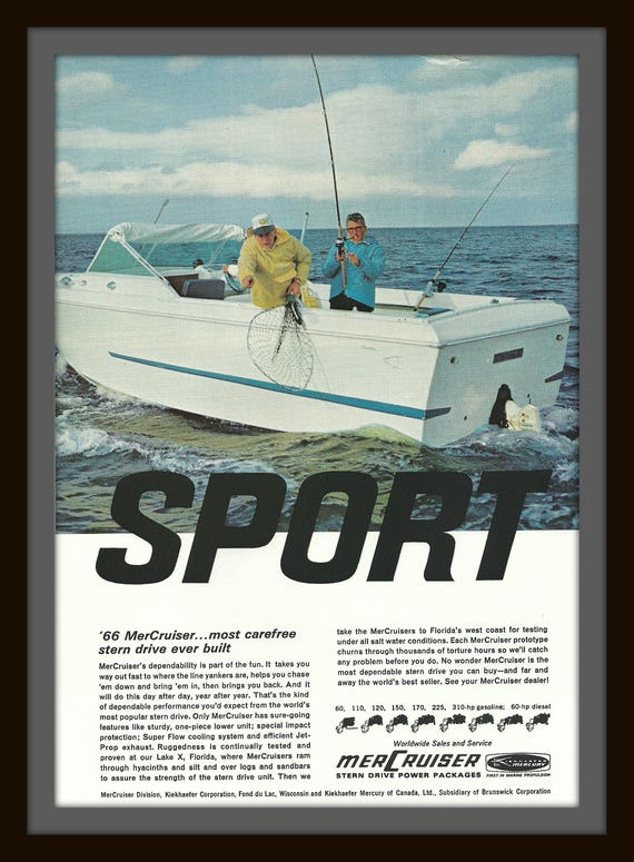 1966 MERCRUISER Vintage Ad Boat Kiekhaefer Corporation Fishing Fisherman  Stern Drive Boat Boating 1960s Retro Wall Art -  Canada