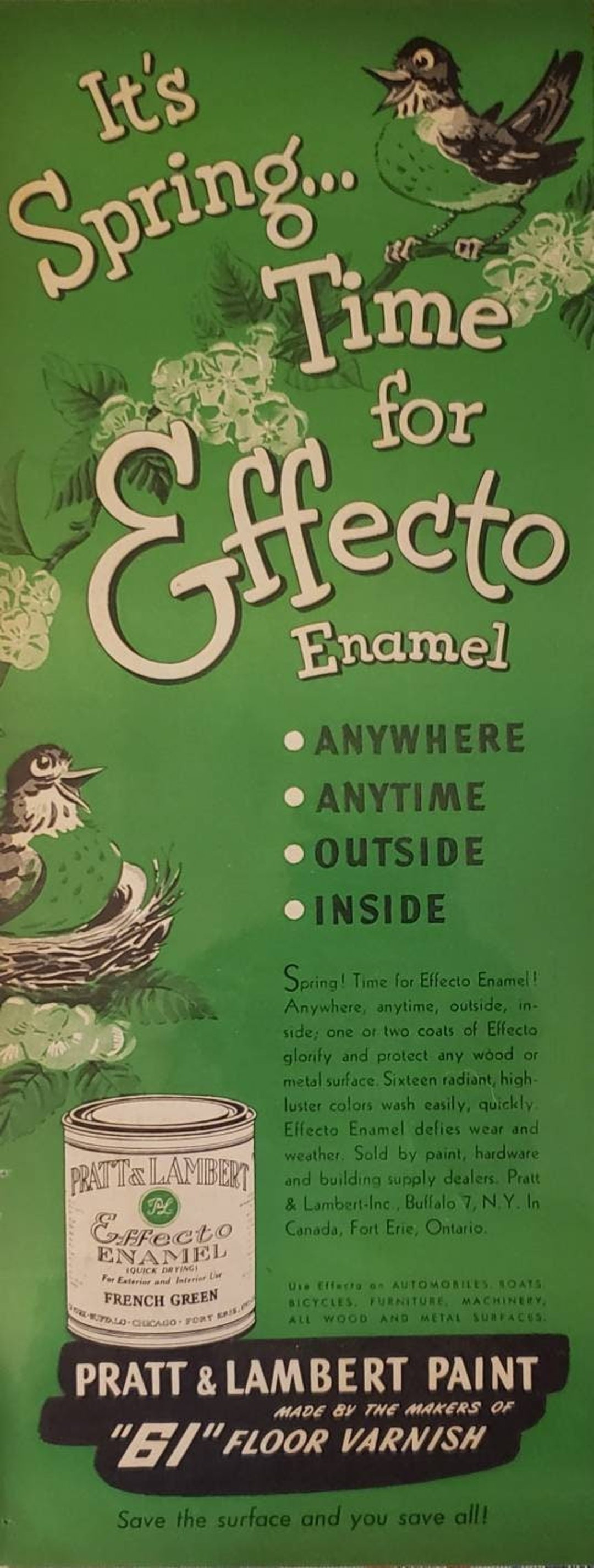1951 PRATT & LAMBERT Effecto Enamel Paint Vintage Print Ad Etsy