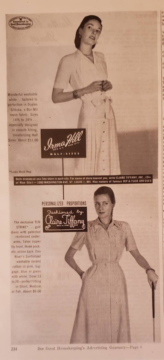 1947 CLAIRE TIFFANY Womens Dresses Clothing Fashion Irma Hill Half Sizes Clothes Vintage Print Ad - Etsy 1947 CLAIRE TIFFANY Womens Dresses Clothing Fashion Irma Hill Half Sizes Clothes Vintage Print Ad - Etsy