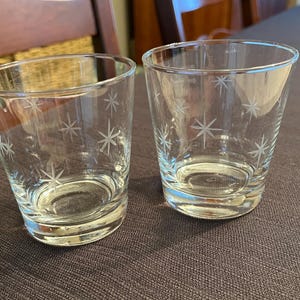2 Vintage Etched Starburst Water/Bar Glasses-Please Read Description
