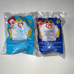 Vintage 1990s McDonald&#39;s TY Beanie Babies: Squirrel & Blue Jay (Unopened)