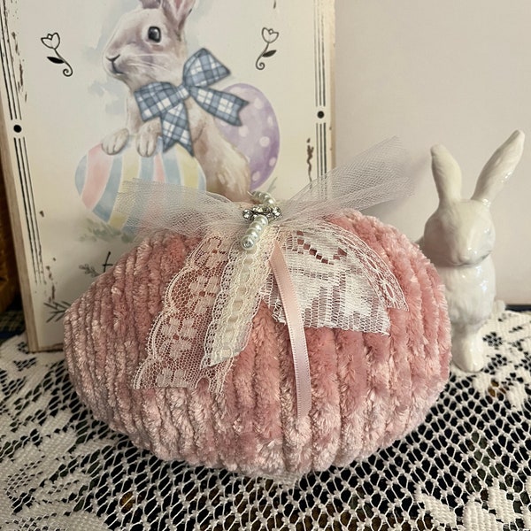 Shabby Chic Blush Pink Yarn and Lace Easter Egg -Please Read Item Details and Description