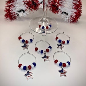 6 July 4th Patriotic Wine Glass Charms-Please Read Description