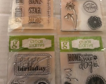 4 Packs Clear Stamps-Unused Clear Stamps-Studio g Clear Stamps-Stamp Destash-Birthday Stamps-Dog Stamps-Rock Band Stamps