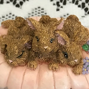 Vintage Bunnies Figurine on Pink Flower - Easter Decor