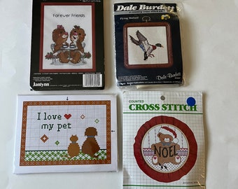 Set of 4 Cross Stitch Kits/3 Are Vintage/Please Read Item Details and Description