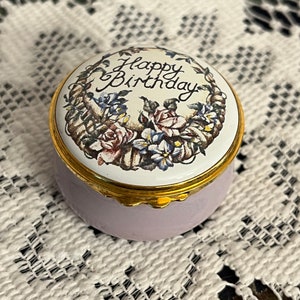 Vintage Kingsley Enamels Happy Birthday Hinged Ring Box Worcestershire England-Please Read Full Description