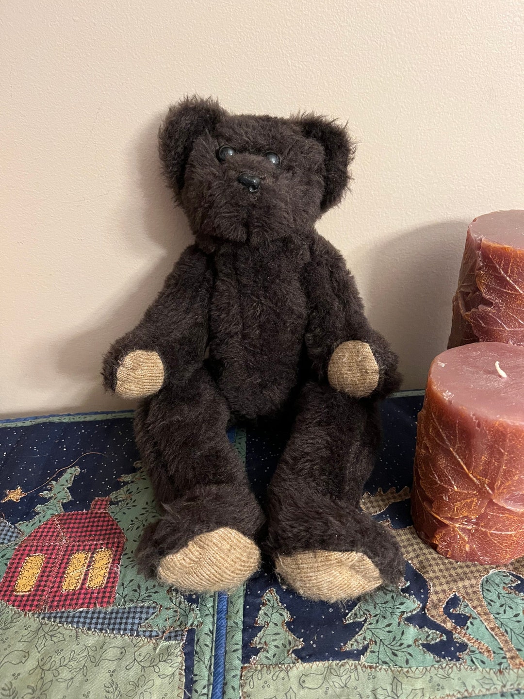 Vintage Jointed Dark Brown Stuffed Bearplease Read Description Etsy