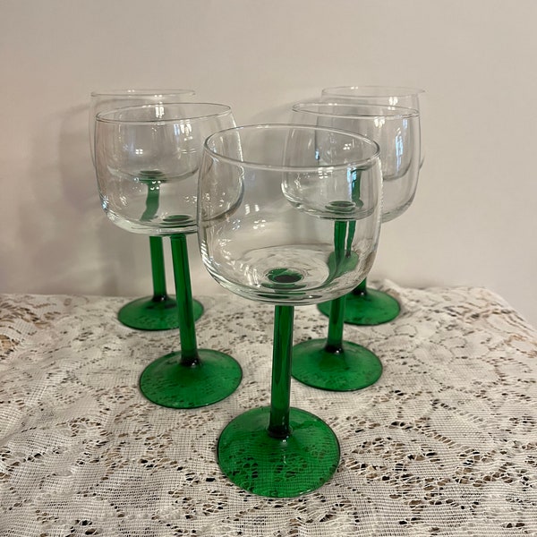 NOT PERFECT Set of 5 Vintage French Luminarc Emerald Green Stem Wine Glasses-Please Read Full Description Before Purchasing!!!