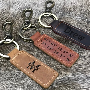 Personalized Leather Keychain, Personalized Coordinates Keychain, Where it All Began, 3 year Anniversary Gift. Mens gift, Mothers day gift.