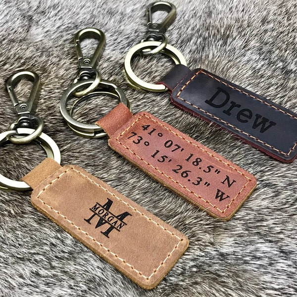 PERSONALIZED GIFT, Leather KEYCHAIN, Coordinates Key Chain, 3rd Anniversary Gift, Gift for Birthday, Keyfob, Best Gift