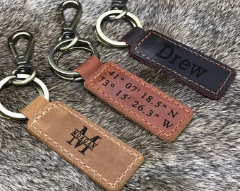 GIFT UNDER 20, Personalized Leather KEYFOB, 3rd anniversary, House Warming Gift, Loop key fob, Monogram key chain, Birthday Gift