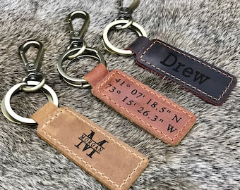 PERSONALIZED GIFT, Leather KEYCHAIN, Coordinates Key Chain, 3rd Anniversary Gift, Gift for Birthday, Keyfob, Best Gift