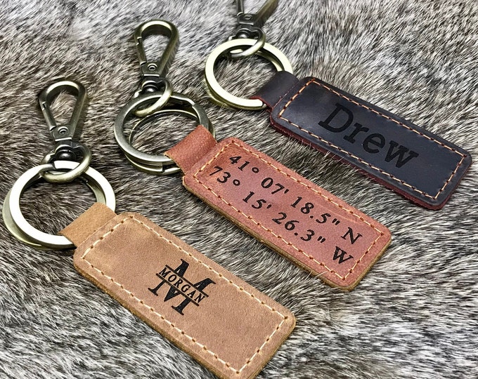 PERSONALIZED GIFT, Leather KEYCHAIN, Coordinates Key Chain, 3rd Anniversary Gift, Gift for Birthday, Keyfob, Best Gift