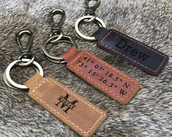 Gepersonaliseerde lederen sleutelhanger, aangepaste sleutelhanger, aangepaste lederen sleutelhanger, coördinaten sleutelhanger lengtegraad breedtegraad sleutelhanger, beste cadeau