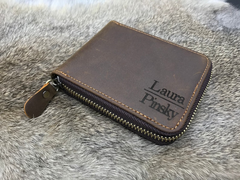 Boyfriend Personalized Leather Wallet Gifts UNDER 30 ZIPPER Leather WALLET Husband Gift Custom Wallet Anniversary Gift Gift for Him
