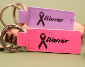 Personalisierter Leder Brustkrebs Schlüsselanhänger, Rosa Band mit Gravur