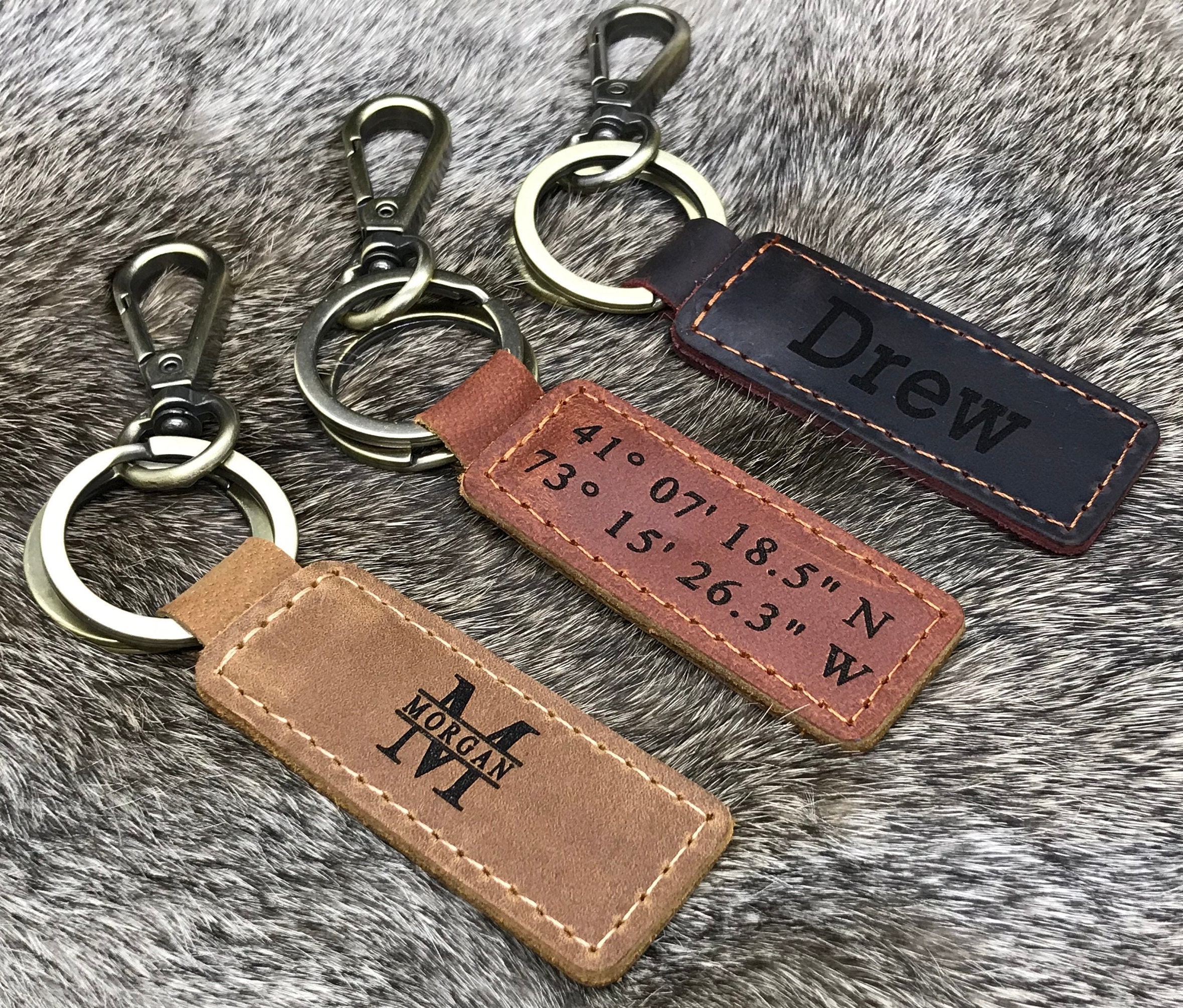 Customize PU Leather Wrist Strap Initial Key Chain