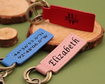 Personalisierter Leder Schlüsselanhänger, Lasergravur Monogramm Schlüsselanhänger