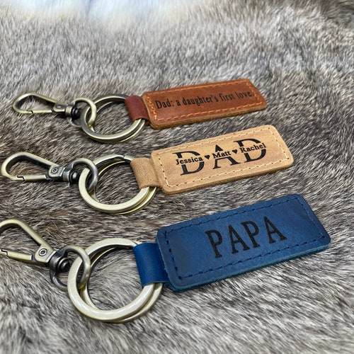 Personalized Leather Dad Keychain, Engraved Father's Day Gift