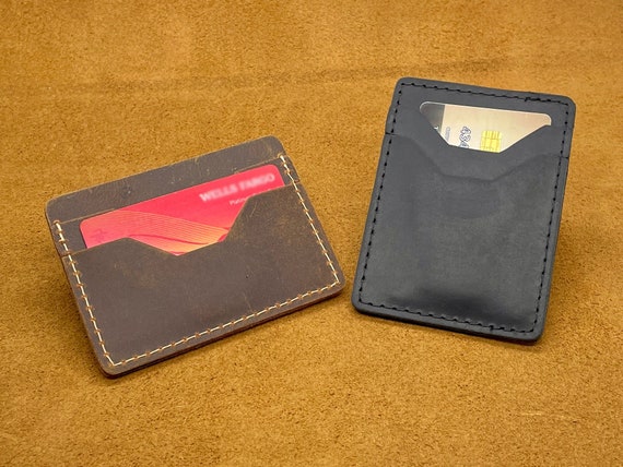 Personalized Minimalist Leather Card Sleeve Wallet: Full Grain Distressed