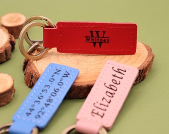 Personalized LEATHER KEYCHAIN, Personalized Coordinates Keychain, Where it All Began, 3 year Anniversary Gift. Mens gift, Mothers day gift.