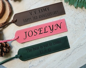 Personalized Leather Bookmark, Custom Engraved Anniversary Gift