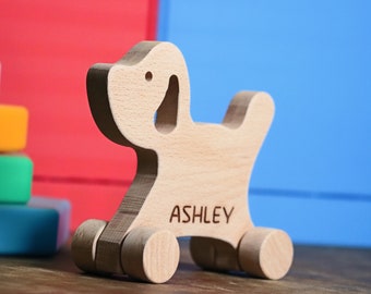 WOODEN PUPPY Dog ANIMAL Push Toy, Waldorf Toy, Montessori Animal Toy, Personalized Toy Gift, Gift for Baby Shower, Natural Toys for Toddlers