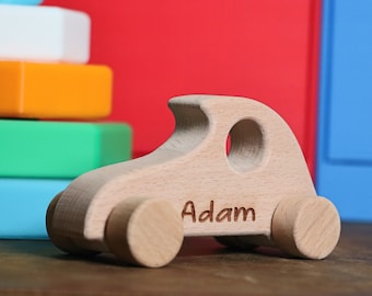 Personalized WOODEN TOY CAR, Toddler Toy Car, Wooden Car Push Toy, Baby Shower Gift, Stocking Stuffer, Gift for Grandson, Christmas Gift