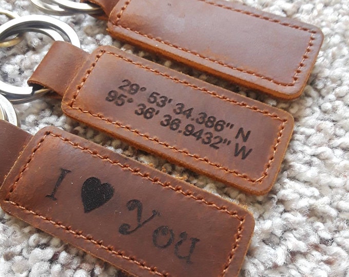 Personalized Leather Keychain, Customized Keychain,Custom Leather Key chain,coordinates key chain longitude latitude keychain,Best Gift