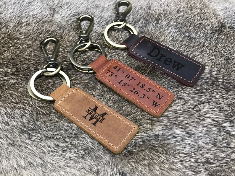 Custom Leather Keychain, Personalized Bible Verse, Permanent Engraved Front Side and Back Side. Fathers day gift. Dad gift. image 1