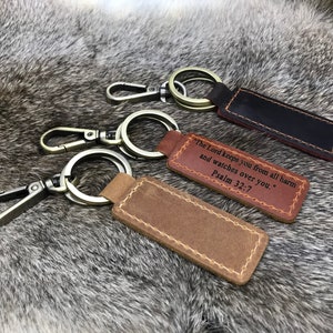 Custom Leather Keychain, Personalized Bible Verse, Permanent Engraved Front Side and Back Side. Fathers day gift. Dad gift. image 2
